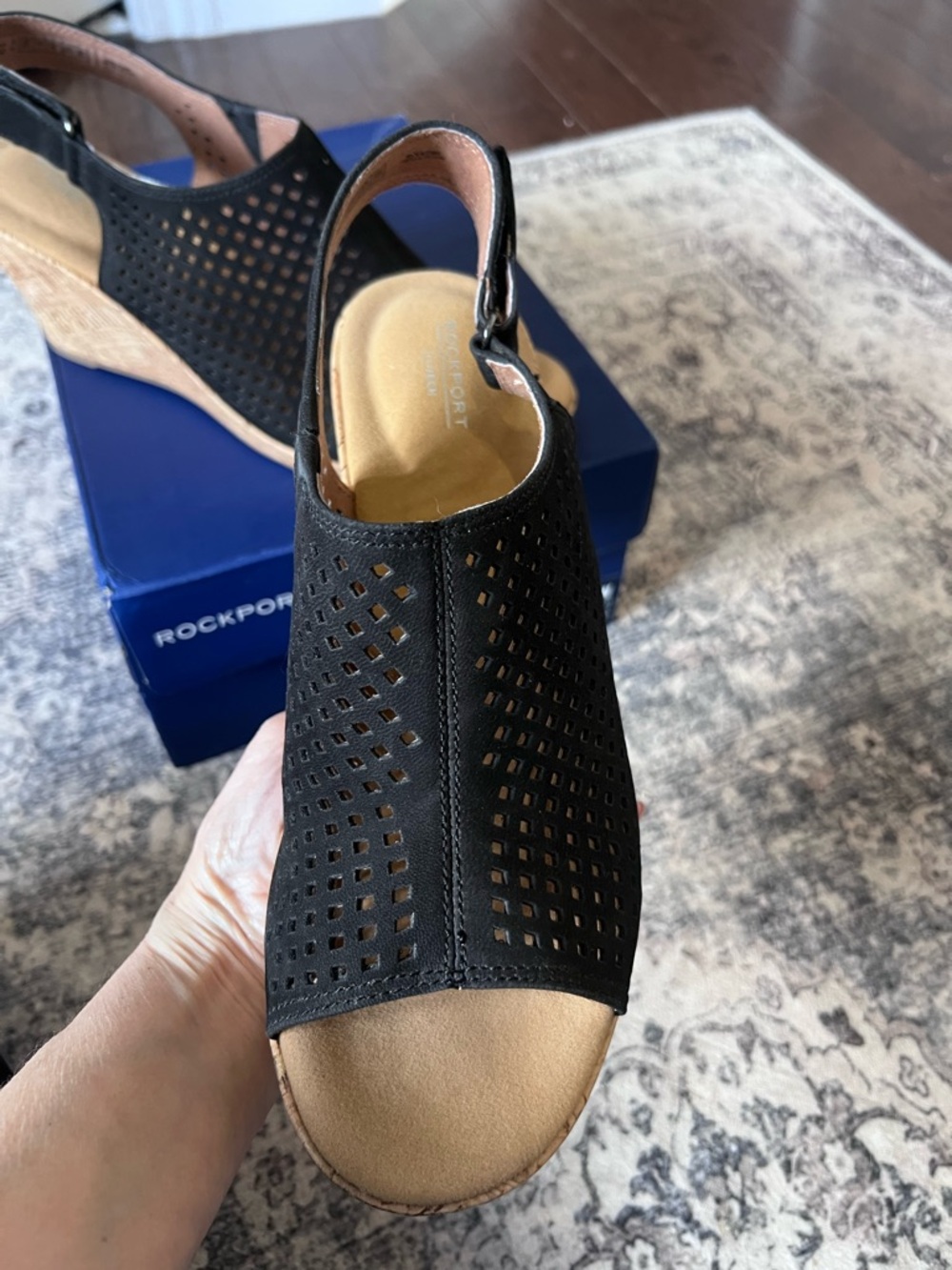 Rockport Black Briah Perforated Slingback Cork Wedge Sandal - Picture 8 of 16